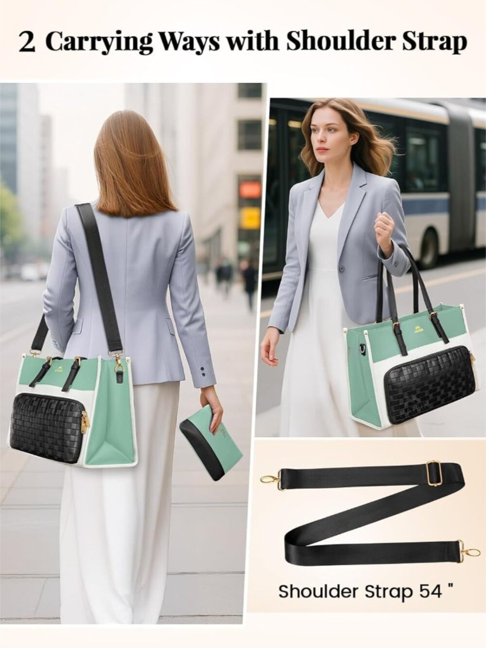 Tote Lunch Bag for Women, 15.6 Inch Laptop Tote with Larger Insulated Lunch Comp - Picture 8 of 9